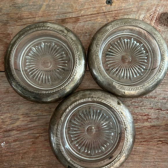 Vintage Coasters Leonard Italian Rim Cut Star Crystal Glass and Silver Plate - Picture 7 of 8